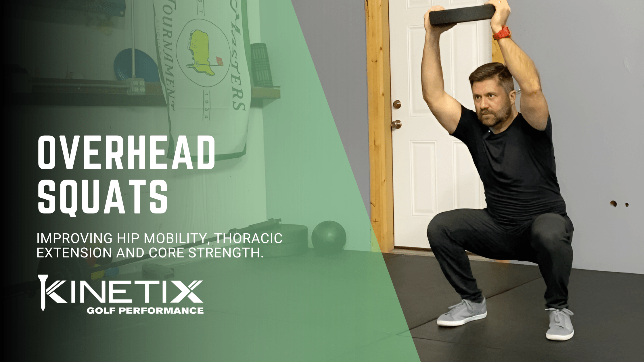 Overhead squats are a great golf exercises to develop strength, thoracic extension and hip mobility for your golf game.