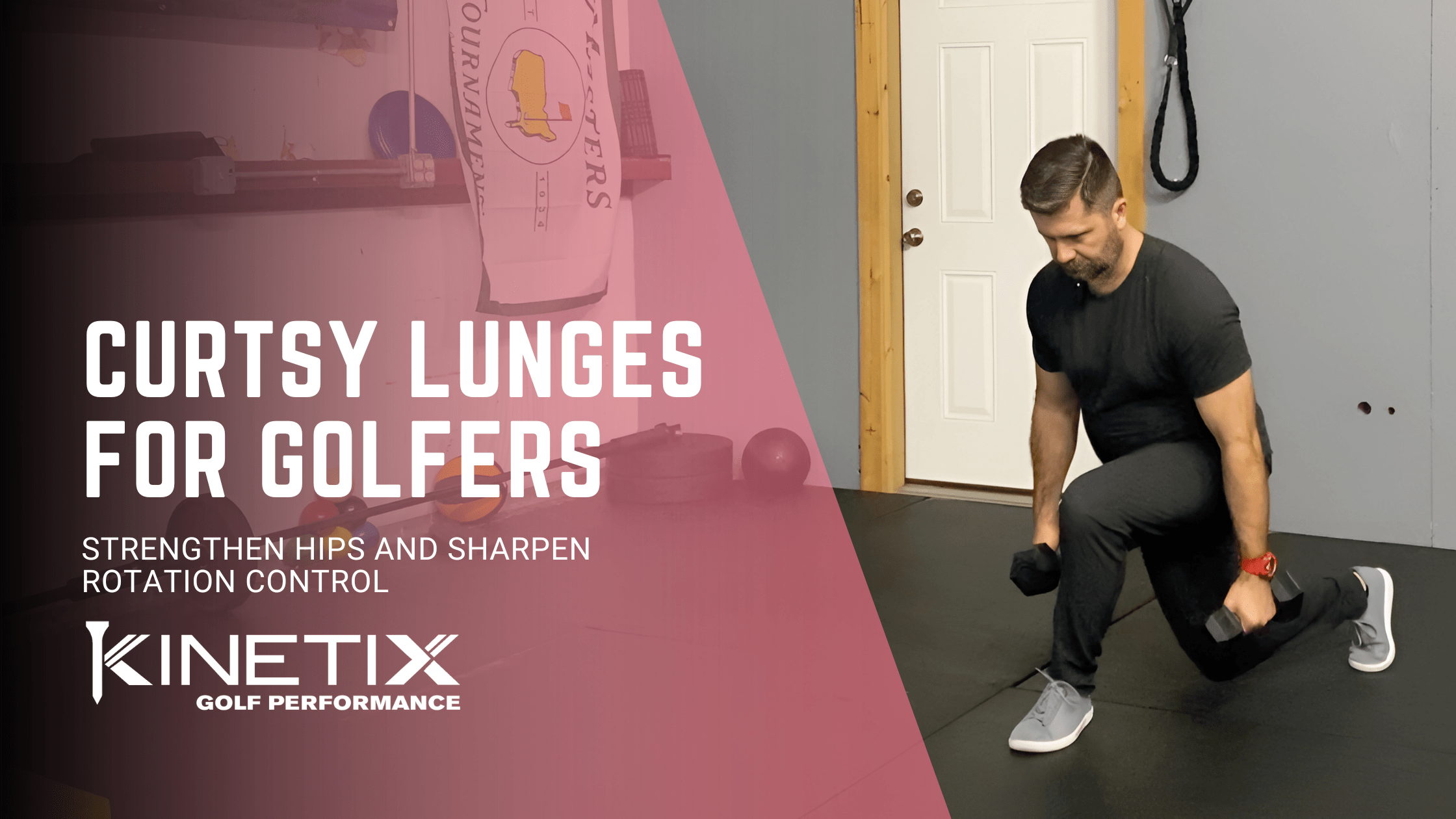 Golfer performing curtsy lunge exercise to improve hip mobility and lateral strength for better golf swing