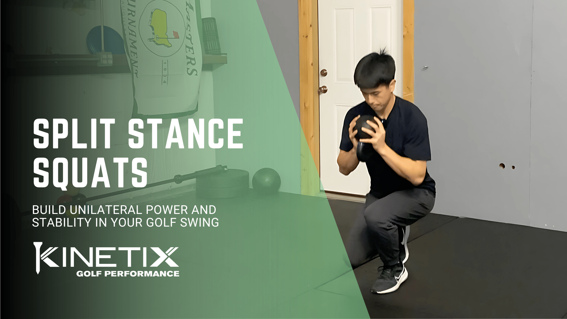 The split stance squat is a great golf exercises for building unilateral leg power and stability in your golf swing.